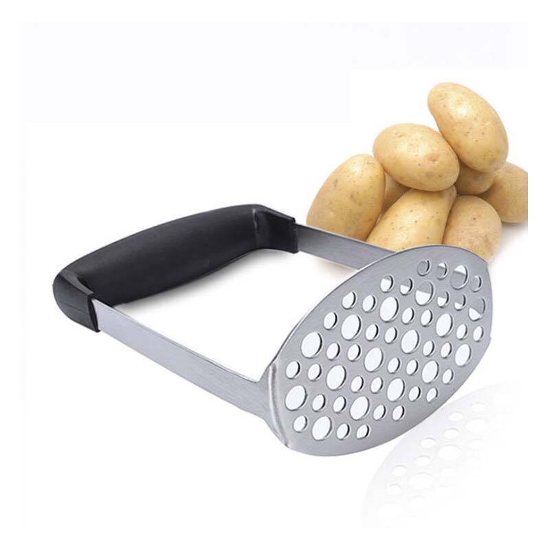 Stainless Steel Potato Masher Hand Plate Food Masher Utensil Black
