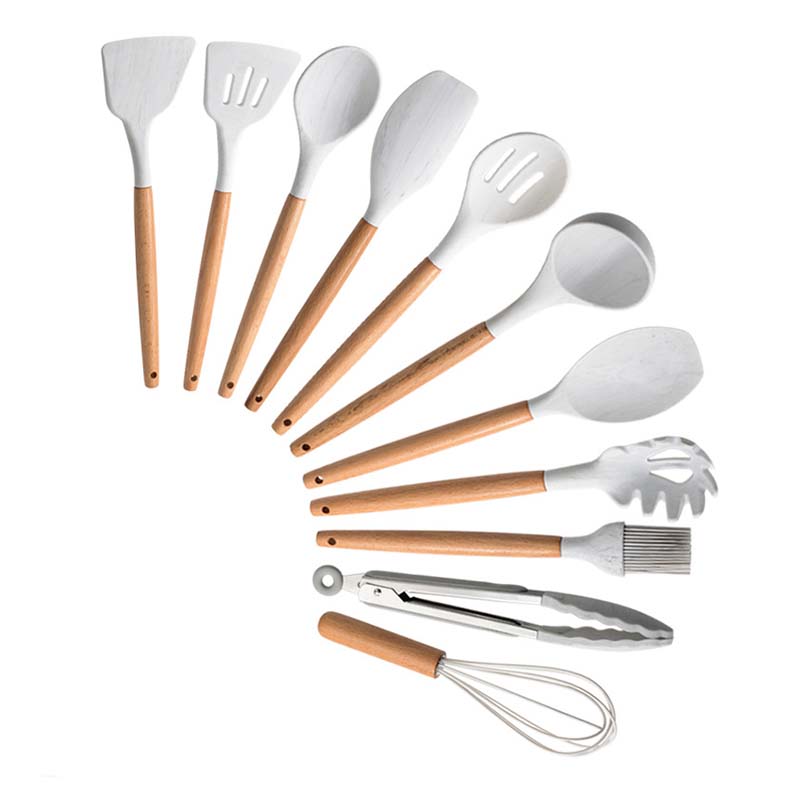 11 Pcs Cooking Silicone Kitchen Utensils Set With Wooden Handle
